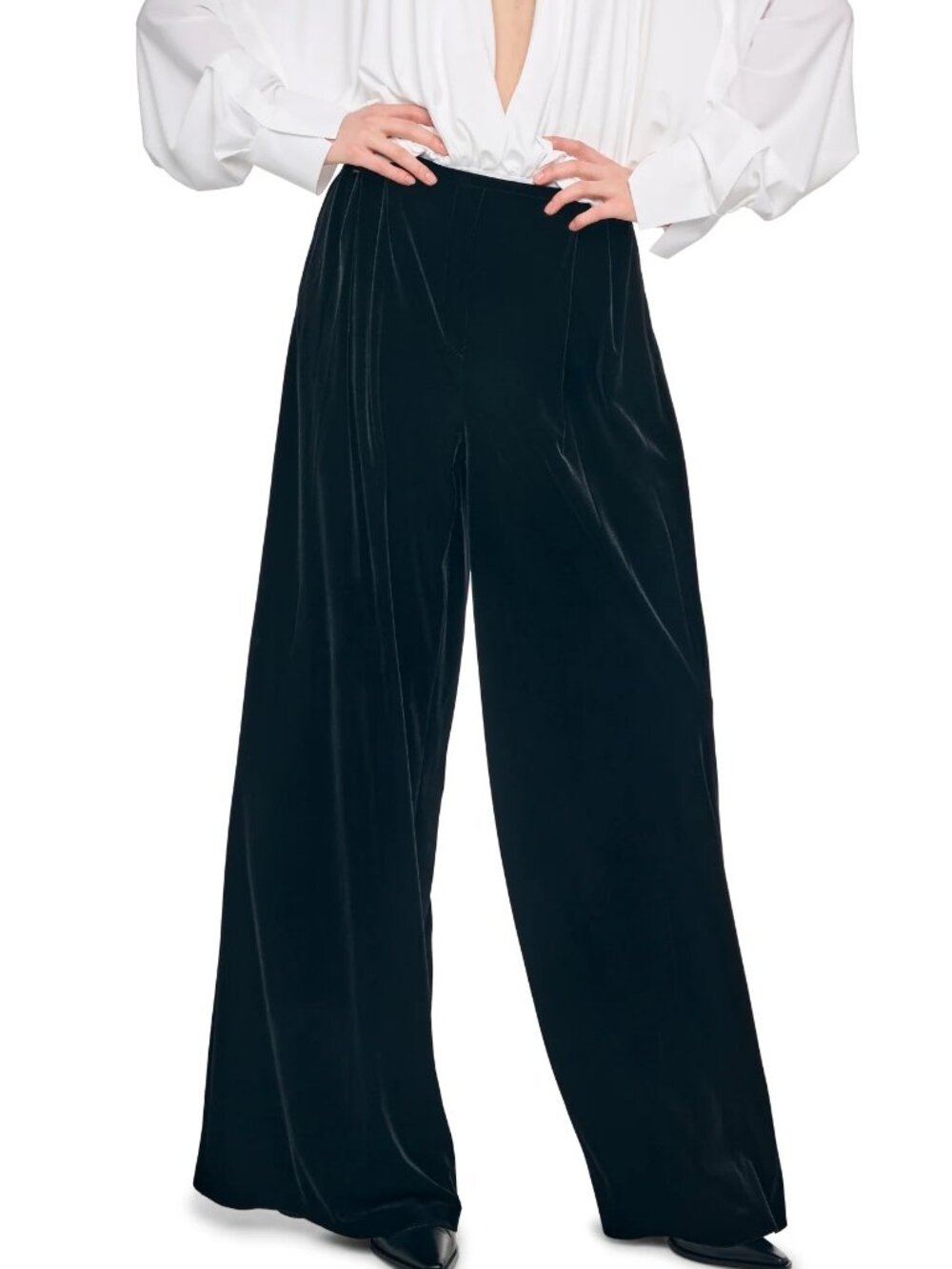 Norma Kamali Black Velvet Mens Pleat Pant, XXS